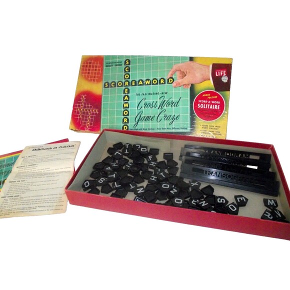 1953 Scoreaword Cross Word Game Letters Craze Transogram Complete Solitaire Vtg - Picture 3 of 7